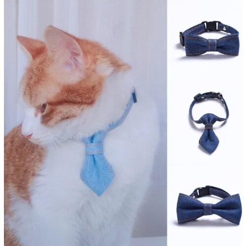 Pet Denim Bow Tie Collars Personalized Pet Collar For Small Medium Large Dogs Pet Puppy Bulldog Walking Belt Pet Accessories