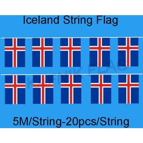 KAFNIK,5 meters 20 faces 14*21CM Iceland String Flag Banner Bar For Party Decoration/World Event Carnival Decor