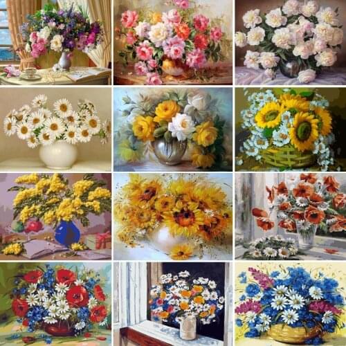 50/65/75 DIY Oil Painting flower Picture Handpainted Crafts for Adults Paints By Number Kits On Canvas Picture Home Decor Gift