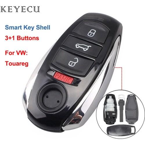 Keyecu 4 Buttons Smart Remote Car Key Shell Case Cover with Uncut Blade for Volkswagen VW Touareg, Shell Only