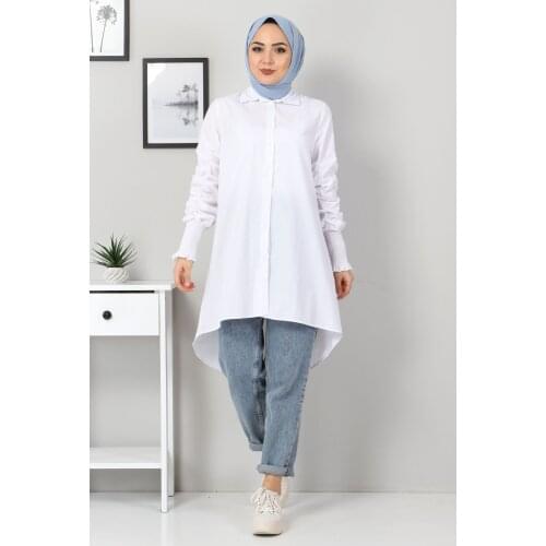 Kolu Gipe Lastikli Tunik TSD3310 Beyaz