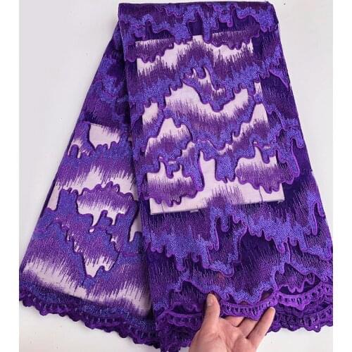 Lots of sequins purple African french lace circuitous embroidery Swiss tulle lace fabric High quality 5 yards