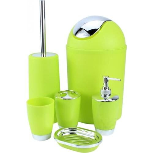 6Pcs Bathroom Accessory Set Bin Soap Dish Dispenser Toothbrush Holder Green Toilet Brush Waste Bins Bathroom Accessories