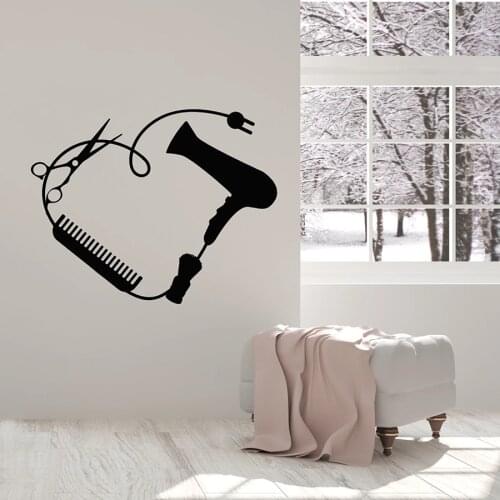 Barber Shop Wall Decal Hair Dryer Comb Scissors Beauty Hair Salon Interior Decor Vinyl Window Stickers Art Mural Removable M242