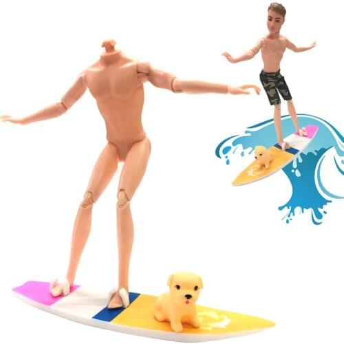 NK Newest One Set Doll Plastic Surfboard +Dog For Barbie Boyfriend Ken Doll Extreme Sport Toys BEST Gift Doll house Accessories