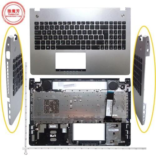 Spanish SP new laptop keyboard bezel for ASUS N56 N56V N56VM N56VZ N56SL Silver Palmrest upper case C shell backlight