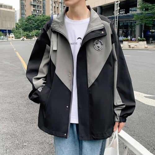 2021 New Arrival All-match Harajuku Hip Hop Male Oversize Streetwear Windproof Coats Korean High Street Patchwork Windbreaker