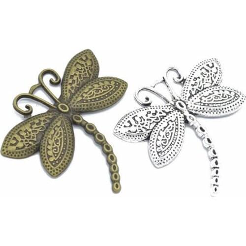 10pcs/lot 64x59mm Two Tone Plated Alloy Dragonfly Charms Pendant Fit For Jewelry Findings