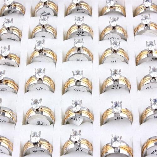 QianBei 5Pcs Trendy Stainless Steel Jewelry Zircon Silver Gold Plating Rings Crystal Rhinestone Ring Women Men Wholesale Free