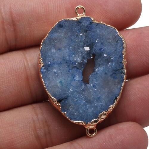 Natural Blue Crystal Quartz Connector Pendant Irregular Agates Druzy Charms for Jewelry Making DIY Necklace Bracelet Accessories
