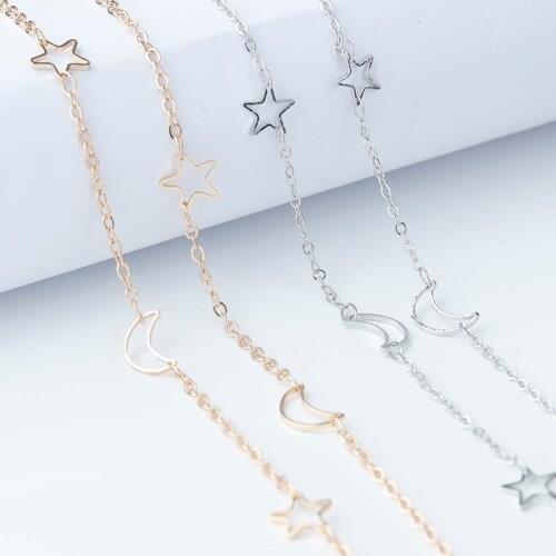 SAUVOO Hollow Star And Moon Chain Gold Silver Necklace Fashion DIY Handmade Chain Accessories Copper Metal Jewelry Making