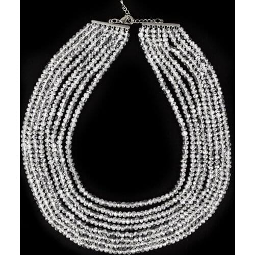 Silver multi-layer transparent cutting pearl and Glass Crystal gem necklaces can be used as holiday gifts