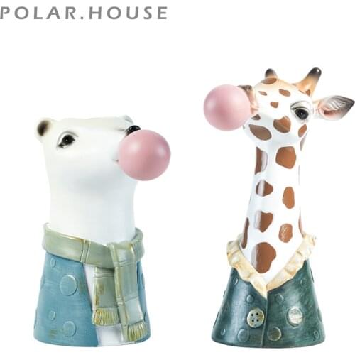 Modern Home Decor Bust Animal Sculpture Succulent Pot Faux Flower Pot Hand Painting Giraffe & Bear Figurine With Blowing Bubbles