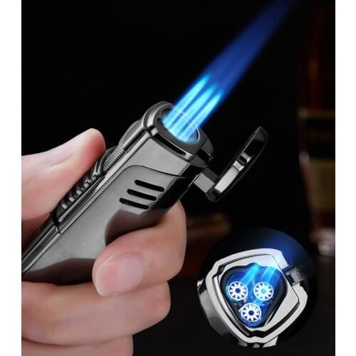 JOBON Three direct injection Blue flames turbo torch cigar lighter Strong flame fashion personality gas lighters