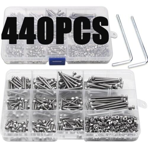 440PCS M3 Screws 304 Stainless Steel Screws Cylinder Head Hexagon Hex Screw Bolt Kit with Wrench Furniture Fastener Kit