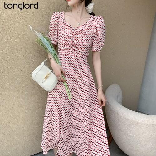 Summer Backless Hollow Out Holidays Midi Dress 2021 Women Puff Sleeve Printed Dot A-Line Dresses Elegant Beach Female Vestidos