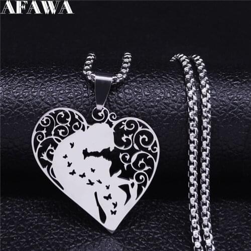 Heart Love Bird Stainless Steel Necklaces for Women Silver Color Necklace Jewelry collier femme Valentines Day Gift N4438S01