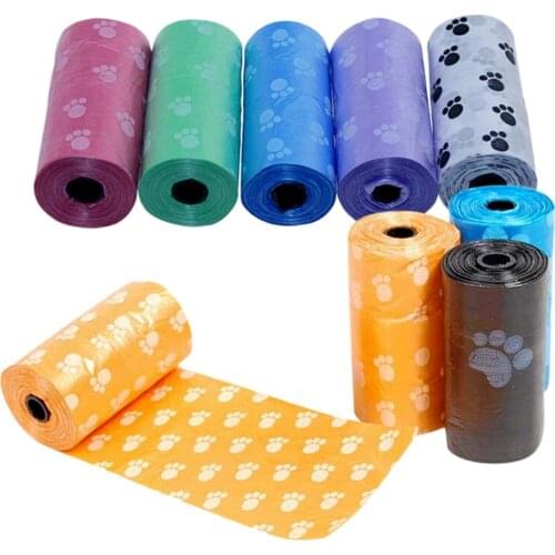 10 rolls=150pcs Degradable Pet Dog Waste Poop Bag With Paw Printing Doggy Bag Shit picking bags random colors on sale