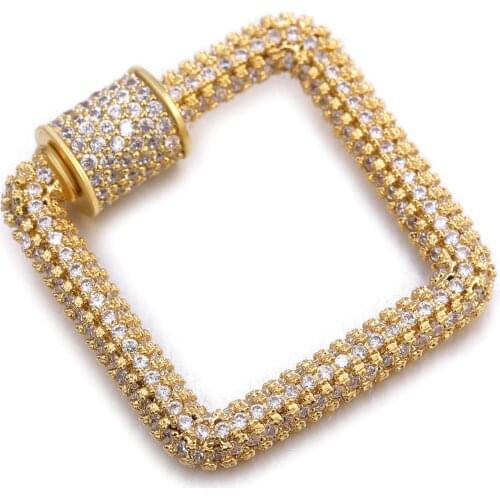 2pcs/lot 24x22.5mm Square Shape Crystal Zirconia Clasp Cross Lock Carabiner Pave Lock Jewelry Findings