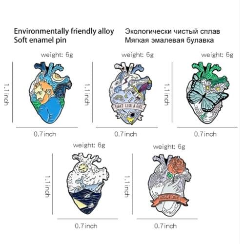 20/Lot Creative Ocean Rose Butterfly Heart Badge Alloy Metal Brooch Figures Pin For Lapel Action Figure Toy