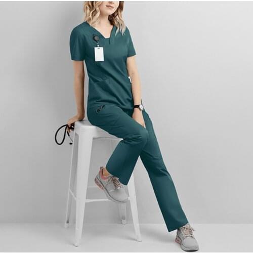 2021 Salon Work Uniforms Short-sleeved Health Services Suits Working Tops/Suits Summer Scrubs Costume Fit Female Nurse Uniform