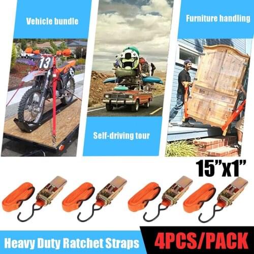 4 Pcs Ratchet Tie Down Cargo Straps Lashing Package Webbing Hold Secure Ratchet Belt Straps Moving Hauling Trucks Motorcycle