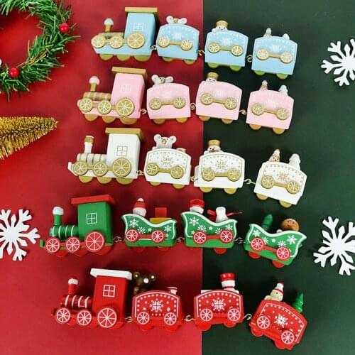 4 Knots Christmas Train Painted Wooden With Santa Kids Toys Ornament Christmas Decoration For Home Navidad 2021 New Year Gift