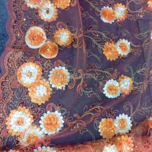 5 yards mum Orange with white 2 color textile tinsel embroidery fabric sales type stereo embroidery skirt organza cloth tulle