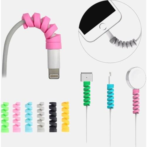 6 Color Silica Gel USB Charger Soft Prevents Breakage Spiral Soft Cable Cord Saver Cover Apple iPhone 9 11 12 X Protector