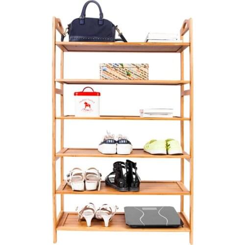 6-layer Portable Bamboo Board Shoe Rack Organizer Storage Cabinet Shelf Wood Color