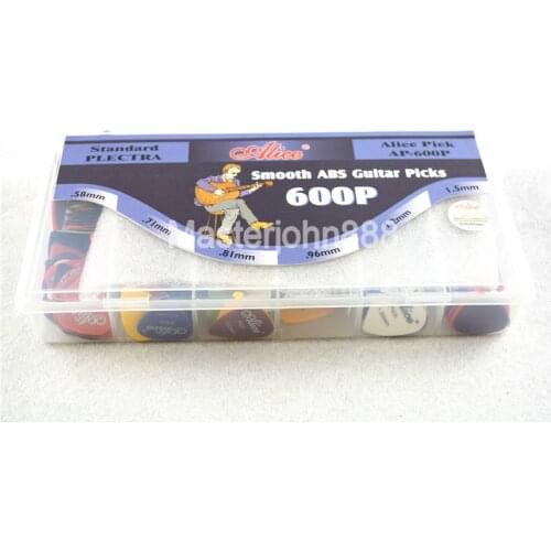 Lots of 600pcs Alice Smooth/Matte ABS Electric/Acoustic Guitar Picks Plectrums 6 Thickness Assorted Plastic Box Wholesales