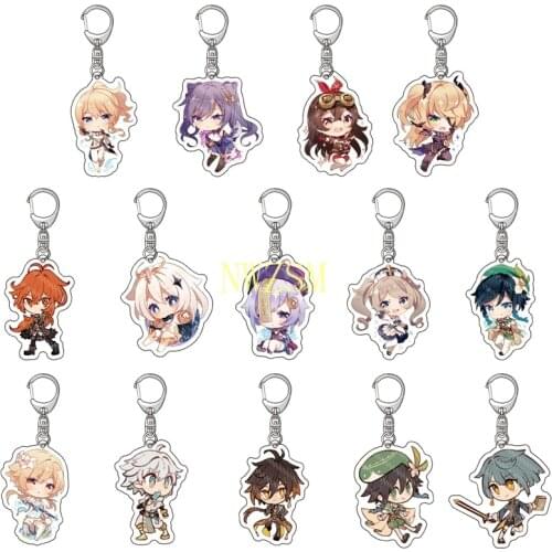 Anime Genshin Impact Zhongli Diluc Venti Paimon Keychain Accessories Gift