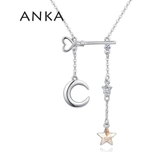 ANKA fashion double pendant necklace star moon key necklace jewelry for women Christmas gift crystal from Austria #128299