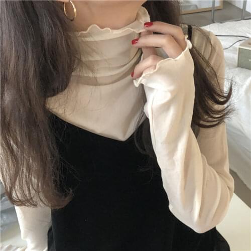 Blouse Women Winter Retro Turtleneck Chiffon Shirt Womens Long-Sleeved T-shirt Blusas Mujer De Moda
