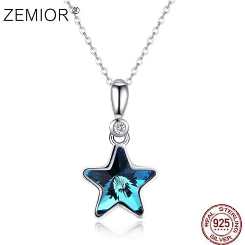 ZEMIOR Star Necklace For Women S925 Sterling Silver Blue Austria Crystal Pendant Necklaces Dancing Party Fine Jewelry Best Sale