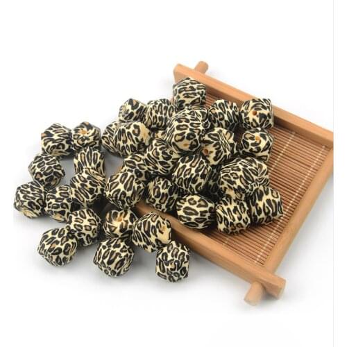 Chenkai 50PCS Silicone 14MM 17MM Hexagon Leopard Beads BPA Free DIY Bead Chewing Pacifier Dummy Baby Teether Chain Accessories