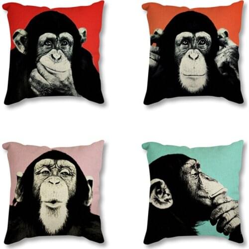 Global Monkey Picture Printed Decorative Linen Cushion Cover For Sofa Car Chair Home Decor Throw Pillow Case 45cm Drop shipping