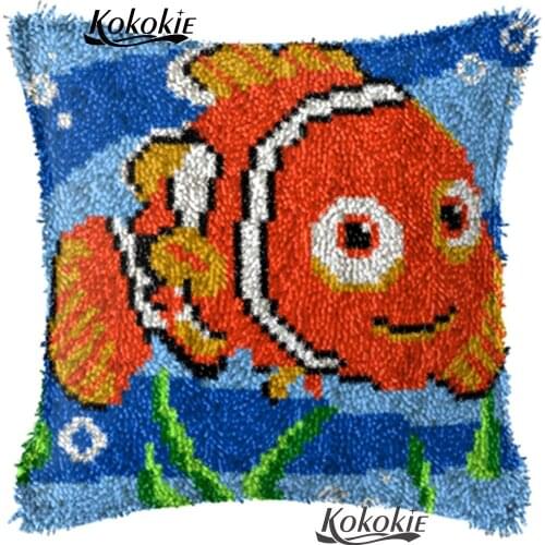 DIY carpet Needlework latch hook pillows cartoon cushion embroidery fish Handmade Embroidery Unfinished cross stitch kits