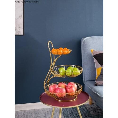 European-style Double/three-layer Metal Fruit Basket Living Room Desktop Wrought Iron Hollow Snack Candy Basket Home Decoration