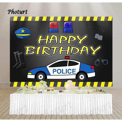 PHOTURT Police Theme Backdrop Boy 1st Birthday Party Photography Background Policeman Banner Polyester Vinyl Photo Studios Props