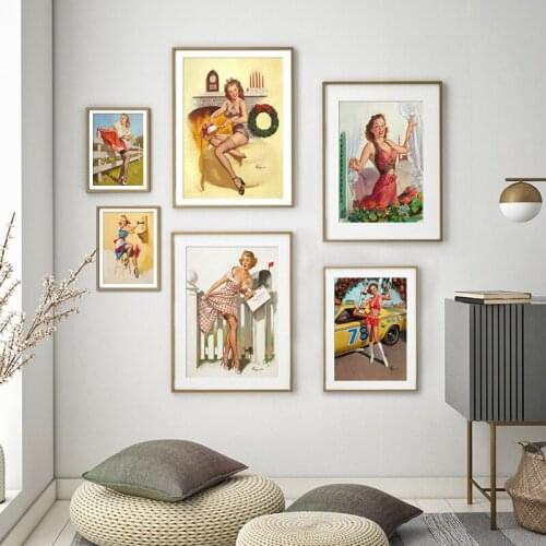 Gil Elvgren Pin—up Retro Sexy Female Print and Poster Canvas Painting Wall Art Picture Decorative Living Room Gallery Home Decor