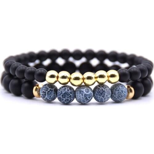 HYHONEY 2PCS/Set 6mm&8mm Matte Black Natural Beads stone Bracelet men Handmade Bracelets for women Jewelry Pulseras
