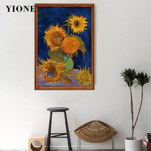 Six Sunflowers Oil Painting Famous Impressionist Flower Plants Vase Prints Art Poster Picture Wall Decoration for Living Room