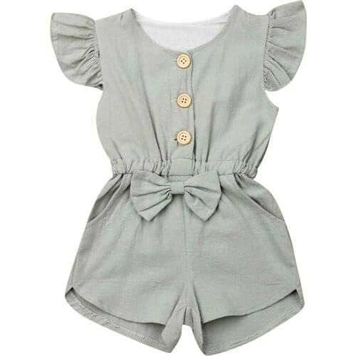 1-6Years Toddler Kids Baby Girl Button Sleeveless Ruffle Playsuit Jumpsuit Outfits Clothes