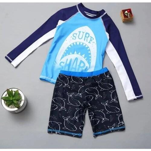 Kids Boys Swimwear Print Two Pieces Rash Guards Long Sleeved Rash guard Swimming Trunks Set Children Swimsuit