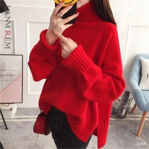 LANMREM Fashion Thick Turtleneck Red Knitted Sweater Women Tops 2021 Autumn Winter Loose Pullover Female Jumper 2C2417