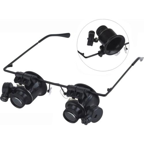 Third Hand Magnifier Glasses Loupes with LED Portable 20X Lens Observation Magnifying Eyewear for Reading Jewelers Watchmaker