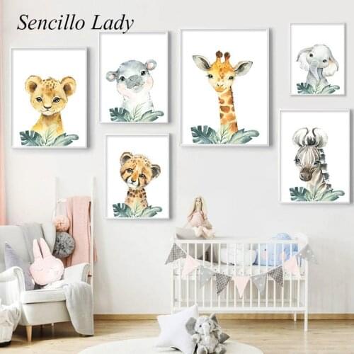 Cute Baby Animal Nursery Poster Leopard Giraffe Zebra Canvas Painting Art Print Child Room Wall Picture Nordic Kid Bedroom Decor