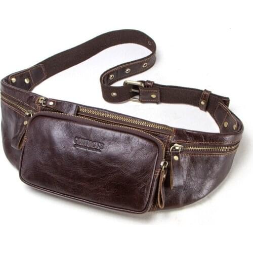 Fashion Sports Cow Leather Men Waist Pack Casual Genuine Leather Men Waist Pack Lightweight Mens Outdoor Sports Waist Bags