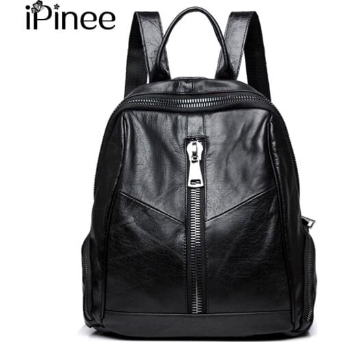 IPinee New Fashion Woman Backpack Cow Leather Travel Bag High Quality Schoolbag Backpack Elegant Mochilas Escolar Feminina